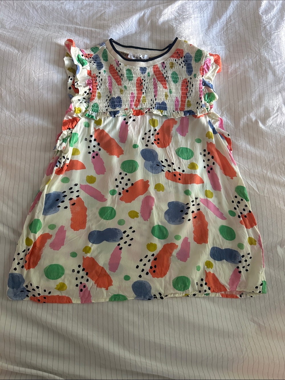 THML - Abstract Paint Stroke Smocked Ruffle Cap Sleeve Top - S